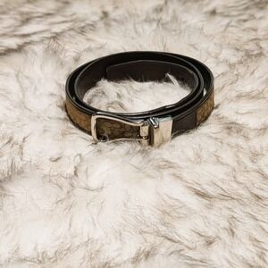 Coach Mens Belt Signature Monogram Pattern 40" Canvas Strap Polished Buckle